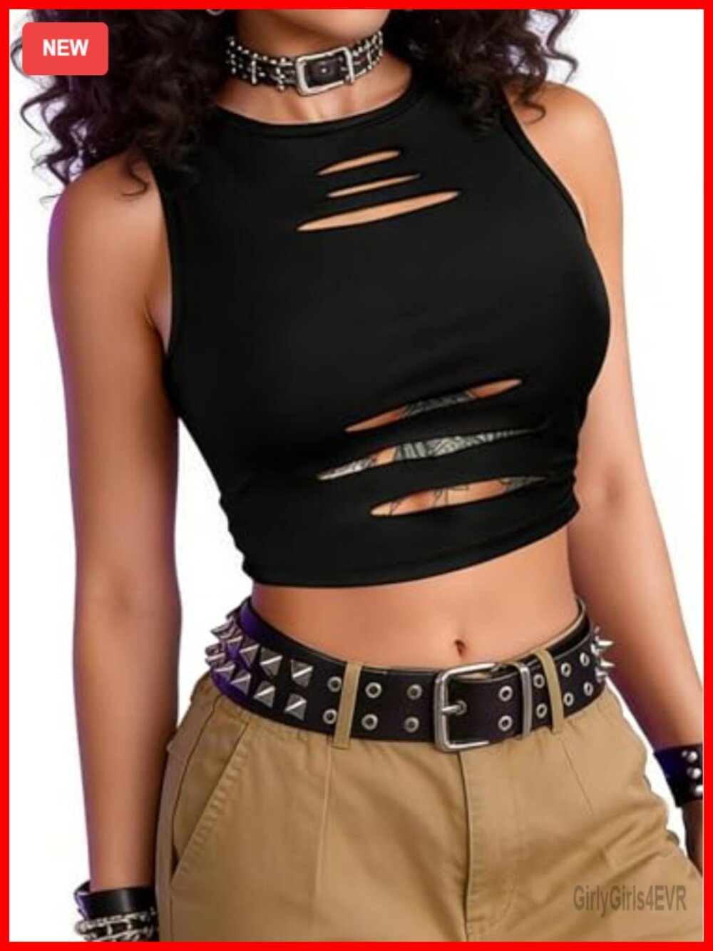 Punk Rock Ripped Crop Tank Top Sleeveless Distressed Y2K